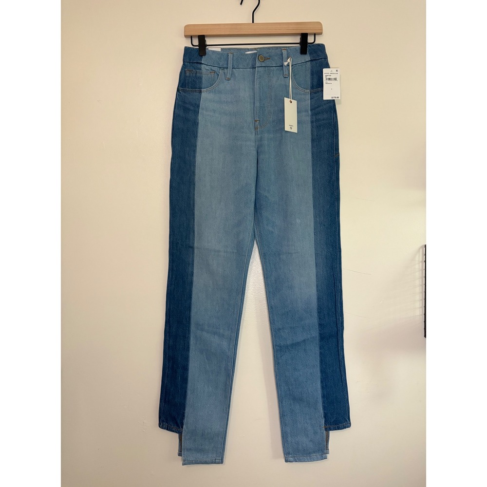Good American Good Boy‎ Jeans Size 2 Indigo279 Colorblock Denim High Rise